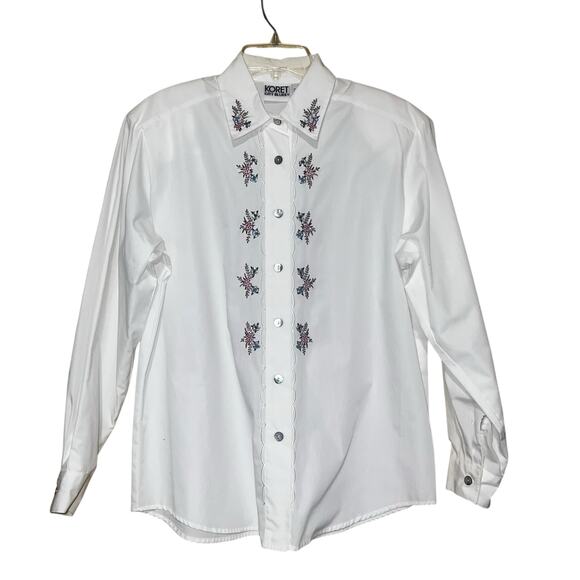 Vintage Grannycore Romantic Button Front Embroidered Blouse Koret City Blues SM - Picture 1 of 7